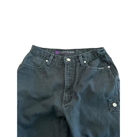 Rockies Women's Black 100% Cotton rare studded Pant Size 11/12 slim long rise - Picture 10 of 13